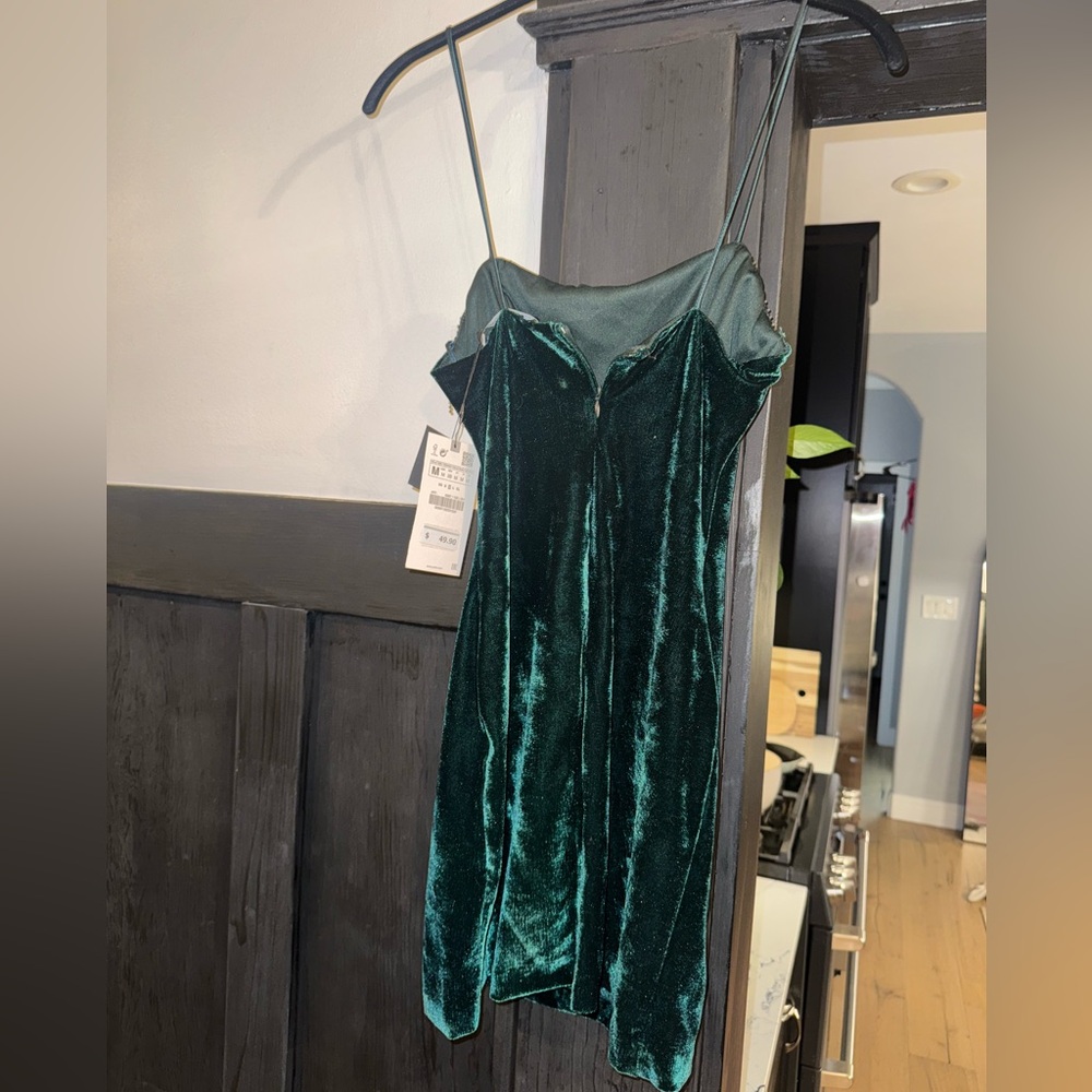 Zara- Velvet Rhinestone Tassel Mini Dress- M - Picture 3 of 5